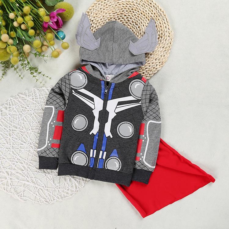 Kids Anime Captain Hooded Jacket - Stylish European & American Long-Sleeved Zipper Shirt for Boys (Spring & Autumn) 120 cm серый