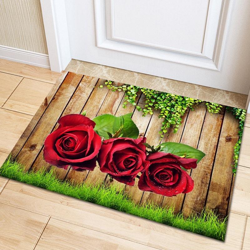 Multicolor Rose Flower Rug Living Room Carpet Home Hallway Balcony Anti-Slip Door Mat Kitchen Bathroom Rug Bedroom Floor Mat