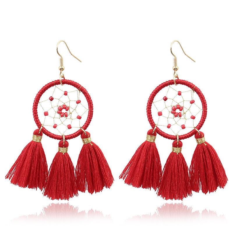 Bohemian Red Earrings Celebrate Retro Tassel Earrings Colorful Dripping Oil Style Earrings