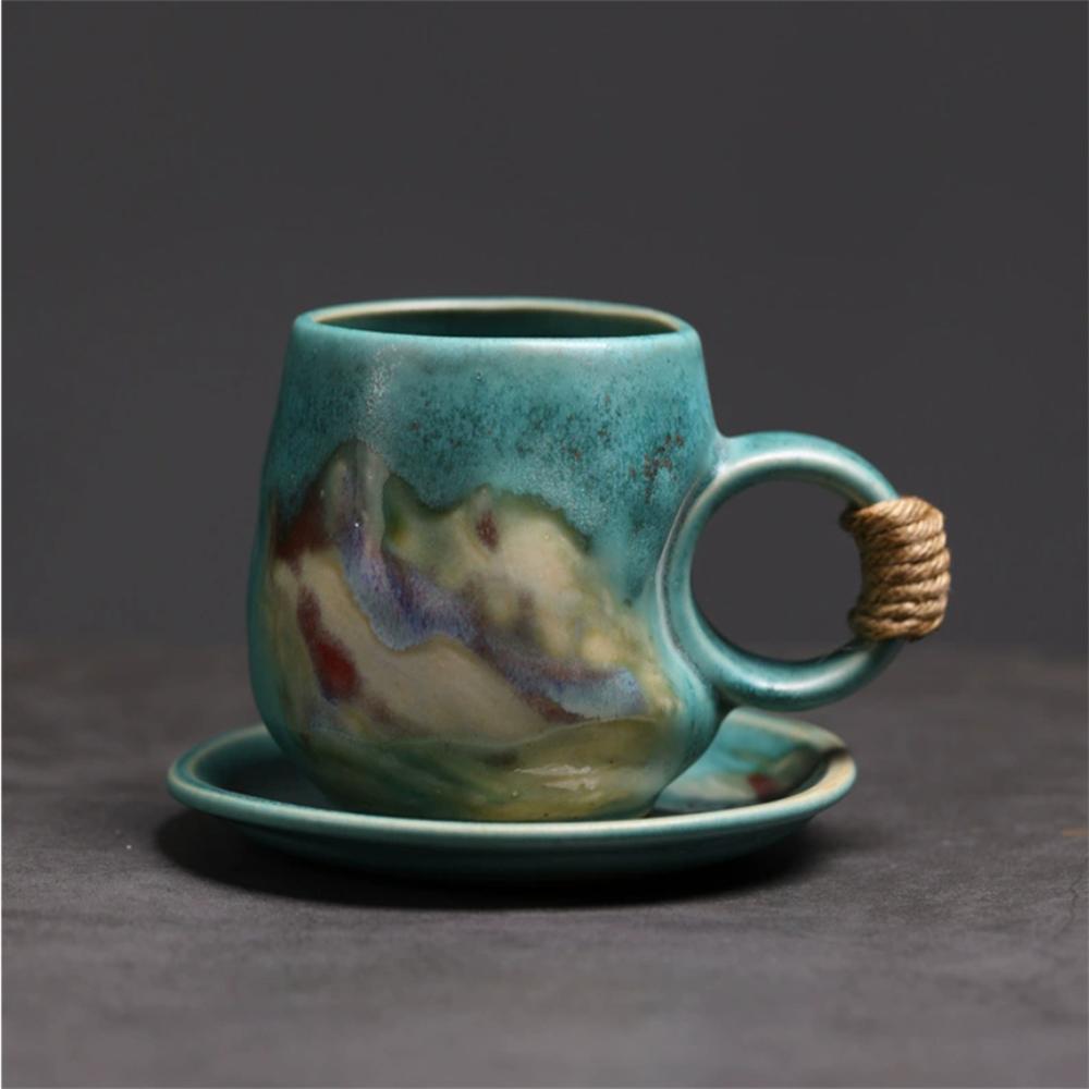 1X Japanese Style Creative Retro Ceramic Coffee Cup Mugs Saucer Set Tea Coarse Coffee Milk Cups Mug