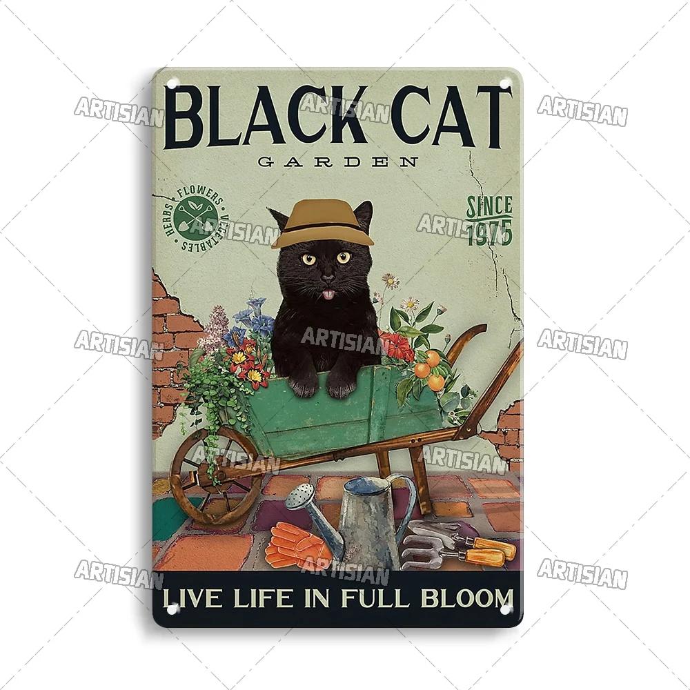 Artisian Animal Black Cat Retro Metal Poster Funny Pet Vintage Decorative Tin Plaque Garage Bar Pub Club Man Cave Wall Decor