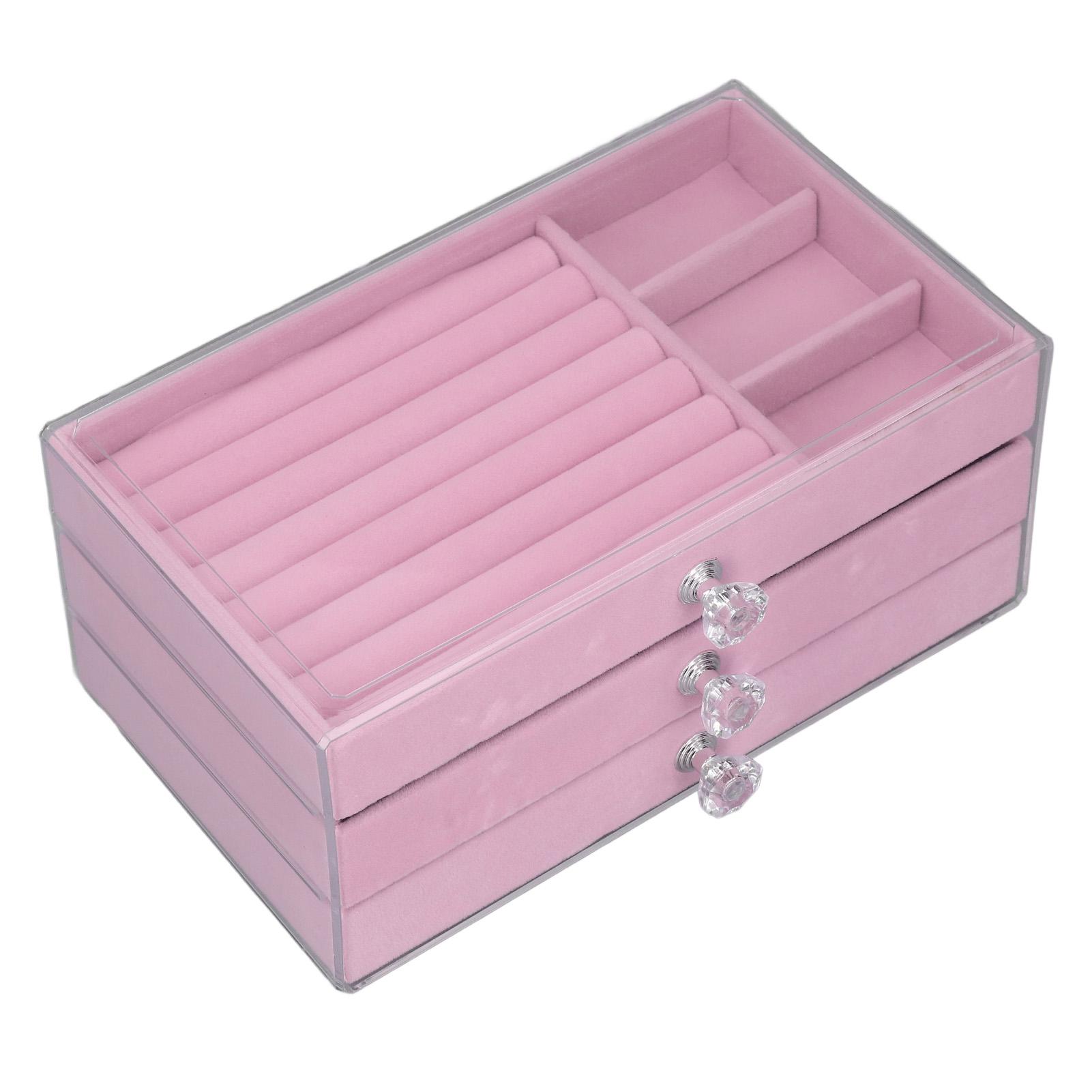 

Акриловый органайзер для украшений 3 ящика Коробка для хранения Прозрачная подставка для демонстрации украшений Серьги Ожерелье розовый