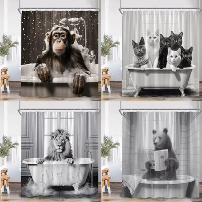Funny Animals Bathing Shower Curtains Highland Cow Pigs Rabbits Dogs Bathtub Bathroom Decor Polyester Bath Curtains with Hooks