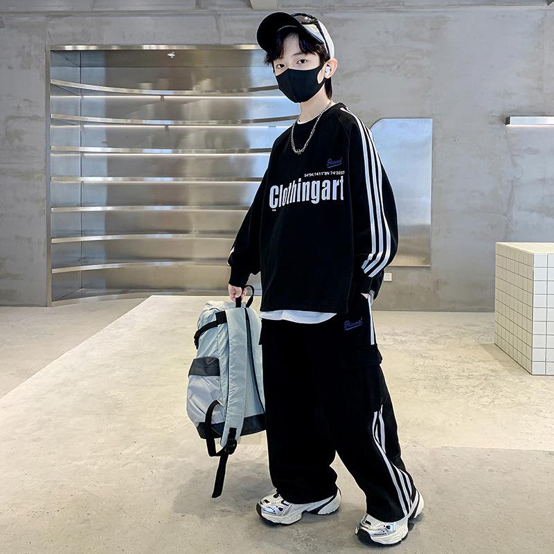 Boys' 2025 Stylish Fleece-Lined Outfit Set: Spring/Autumn Sports Sweatshirt for Big Kids