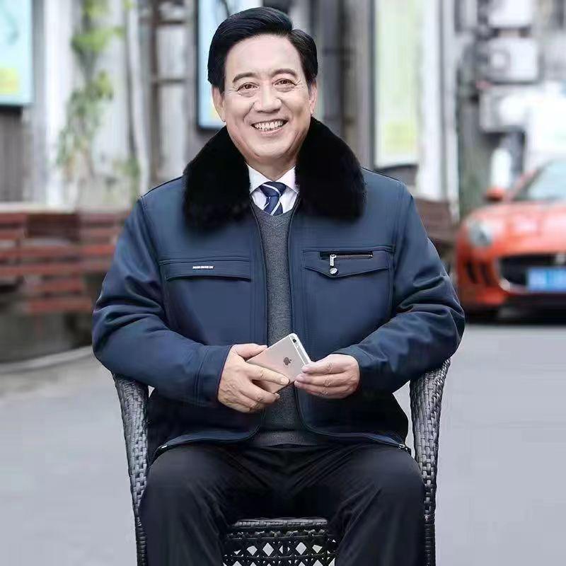 Men's Winter Coat for Seniors - Thickened Cotton Padded Jacket with Buttons for Ages 70-80