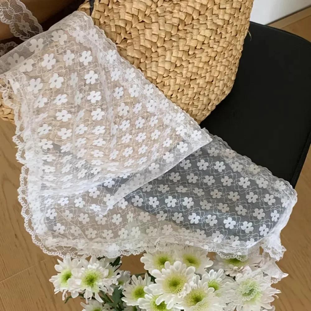

Women White Sweet Floral Design Breathable Thin Ribbon Artistic Style for Travel Photos Elegant Lace Triangle Scarf