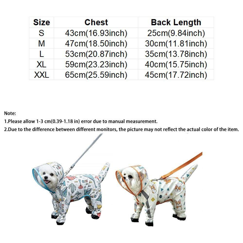 Windproof Dog Hooded Raincoat Cartoon Dinosaur Pattern Removable Tail Cover Pet Waterproof Cloak with D-ring Dog Rain Cloak