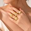 French Retro 18K Gold-Plated Flower Pearl Ring - Stainless Steel, Light Luxury, High-End Ins Style