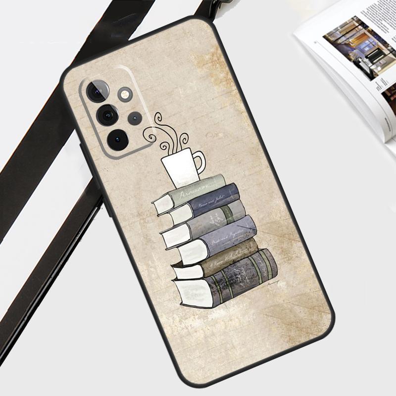 Books And Coffee Case For Samsung Galaxy A54 A34 A14 A56 A36 A26 A16 A06 A12 A22 A32 A52 A13 A53 A15 A35 A55