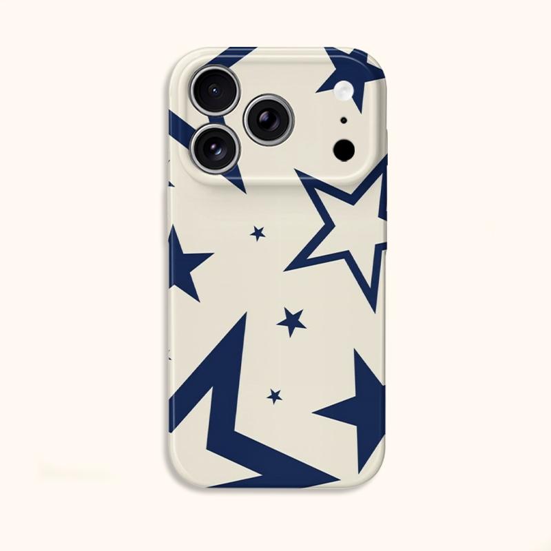 Abstract Navy Oversized Star Modern Geometric Art Protective Shockproof Film Aesthetic Bumper Phone Case Cover For iPhone 14 15 16 Pro Max Plus