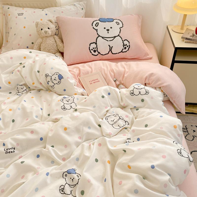 Bedding Four-piece Set Skin-friendly Washed Dormitory Bed Three-piece Set Bed Sheet Quilt Cover Pillowcase