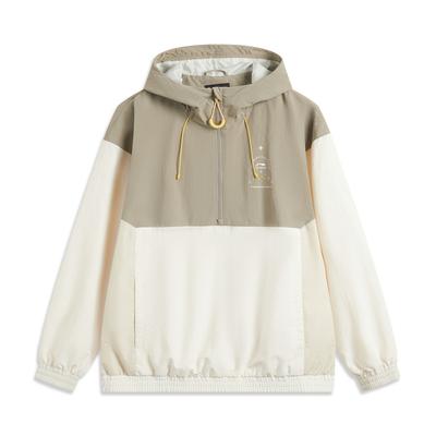 Li Ning Sports Trend Series Comfortable Casual Simple Loose Color Block Hooded Windbreaker Jacket Men Jacket Brown Champagne White AFDV773-1