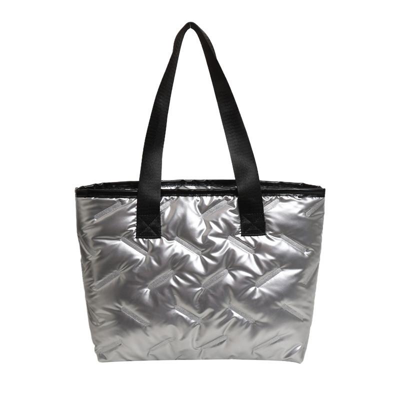 

Простая повседневная сумка женская 2025 лето новая на плечо хлопковая сумка модный тренд портативная большая вместимость сумка-тоут серебряный