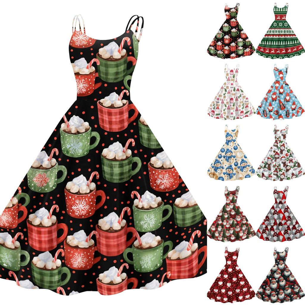 Women's Halloween Print Off-Shoulder Vintage Dress for Halloween Parties