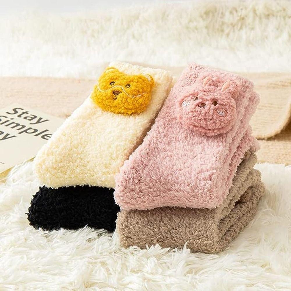 Chaussettes douces en polaire corail, chaussettes d'intérieur pelucheuses avec motif animal pour l'automne et l'hiver, pour femmes et filles