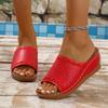 European and American Round Head Retro Solid Color Sandals Hollow Sewn Wedges Women's Shoes