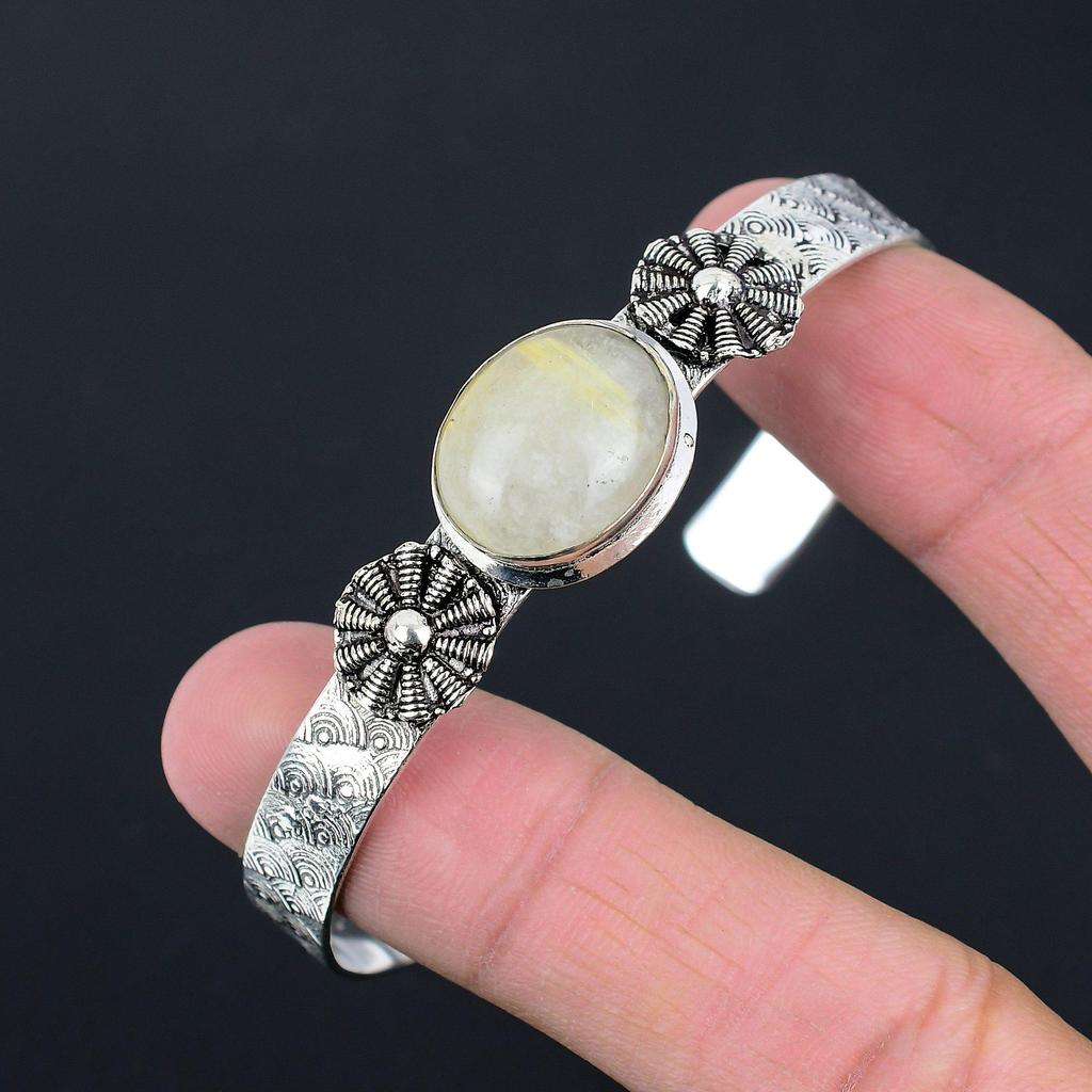 Easter Deal Oval Natural Golden Rutile 925 Silver Birthday New Bangle Bracelet
