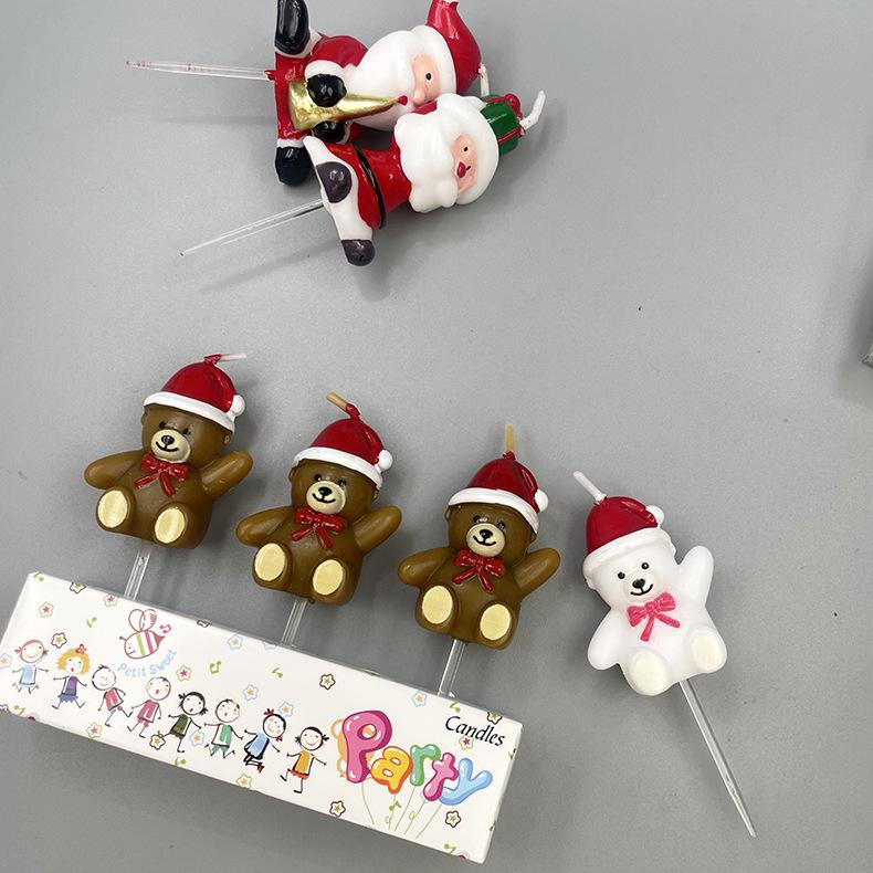Cartoon Teddy Bear Christmas Hat Bear Candle Party Candle Christmas Atmosphere Decoration Birthday Candle