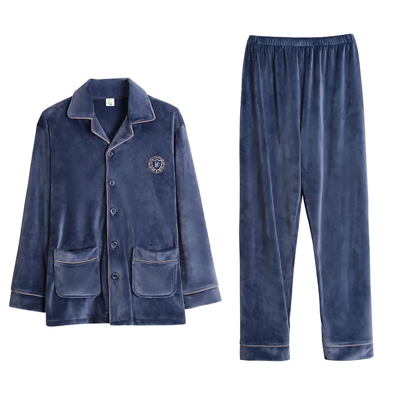 Pajamas Men'S Coral Fleece Thickened Long Sleeve Plus Size Island Fleece Winter Flannel Homewear Casual Autumn And Winter Suit