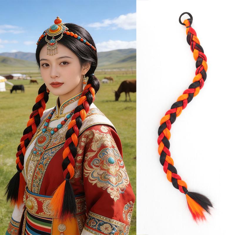 Women's Ethnic Tibetan Colorful Braided Dreadlocks and Cornrows Wig with Ponytail