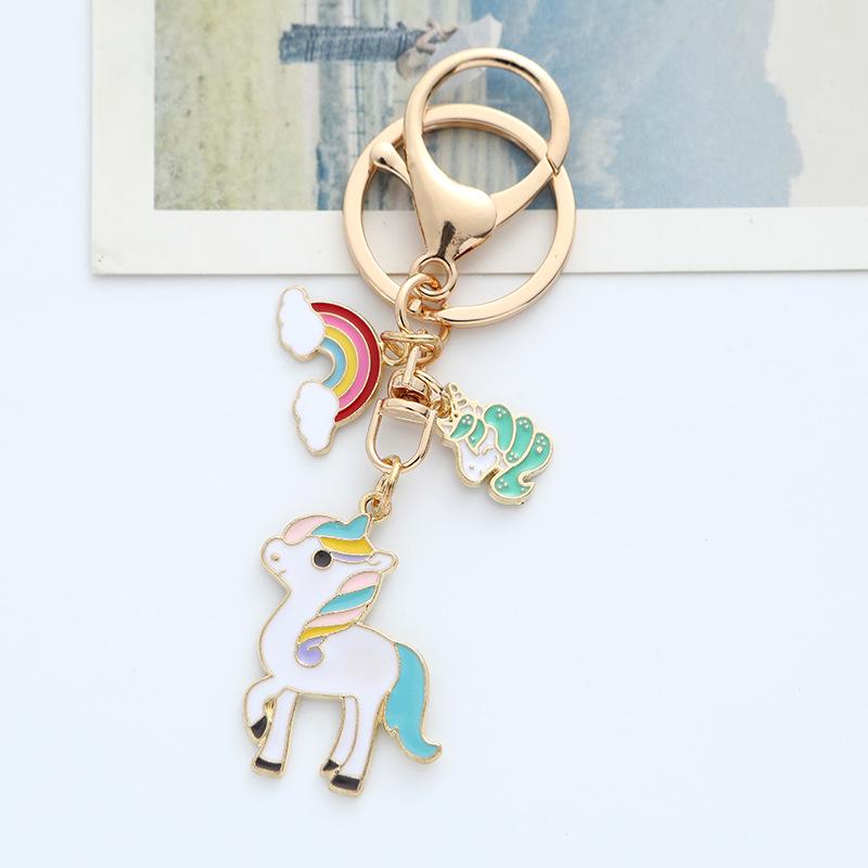Rainbow Unicorn & Horse Carriage Keychain Pendant - Cute Couple Bag Charm
