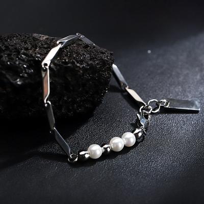 Stainless Steel Melon Seed Imitation Pearl Chain Bracelet For Men Women Punk Gothic Accessories Trendy Unisex Lover Gift