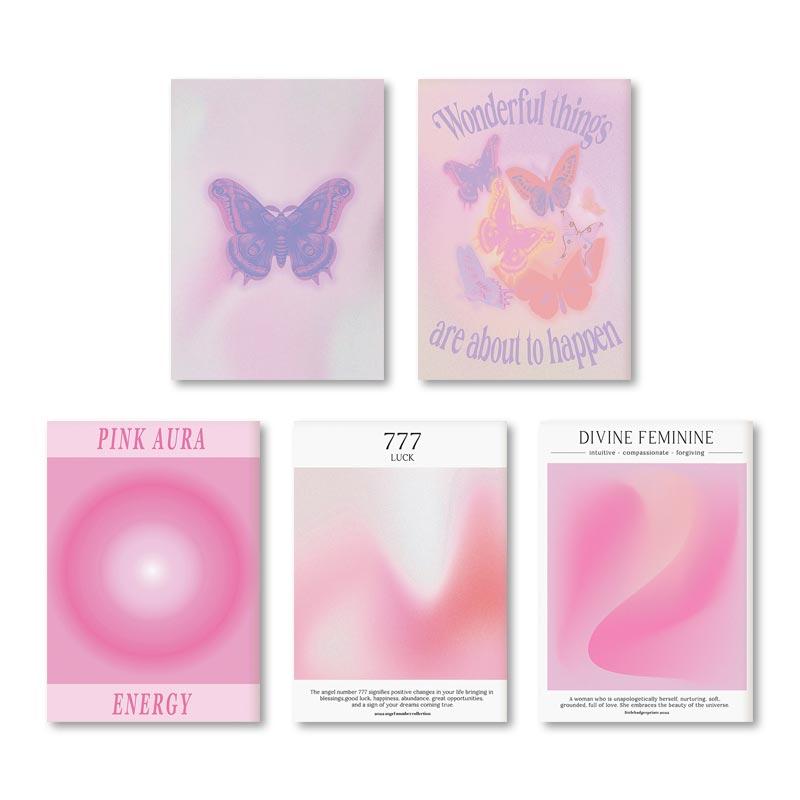

Абстрактная розовая аура градиентный плакат ангел духовное настенное искусство фиолетовая бабочка холст живопись эстетика принт картина домашний декор 21x30cm No Framed