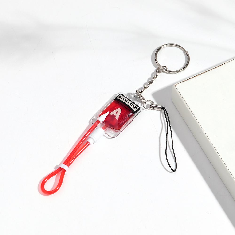 

1Pcs Blood Type A B O AB Plasma Pack Blood Bag PVC Phone Pendant DIY Jewelry Making Charm Keychain Accessory Halloween Keyring