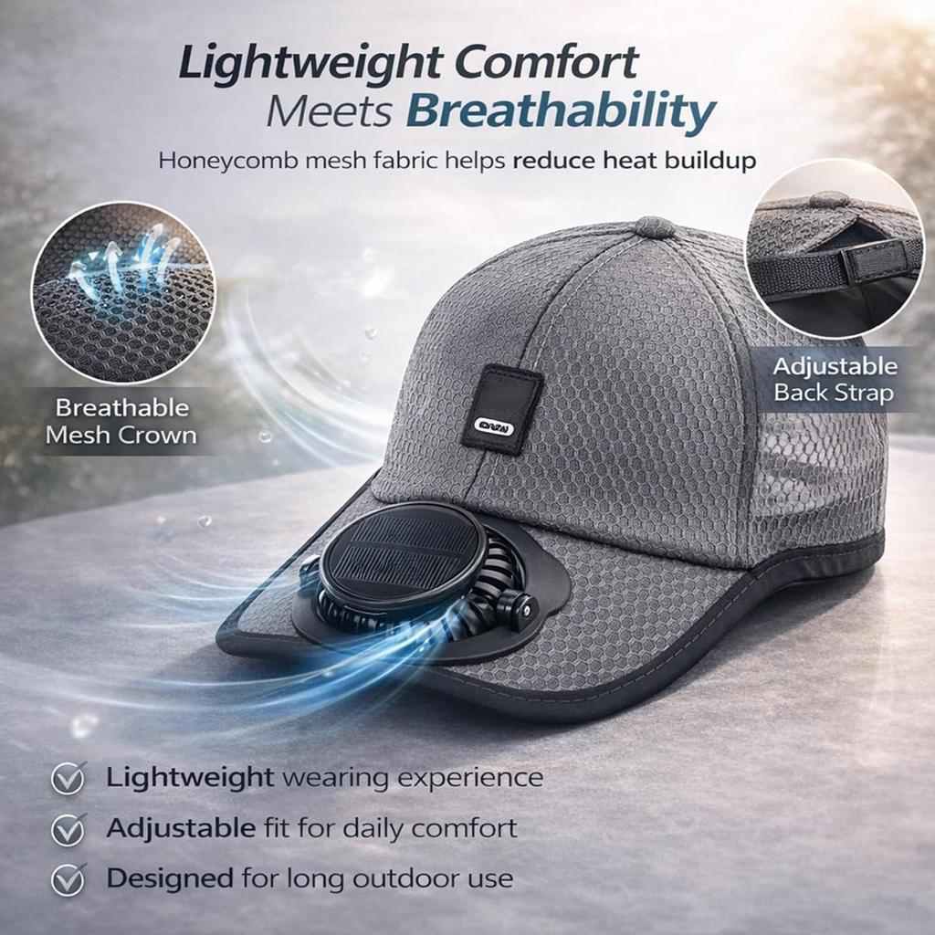 Baseball Caps with Charging Fan Solar Powered Summer Breathable Sun Hat for Men Women Outdoor UV Protection Cooling Sunhat