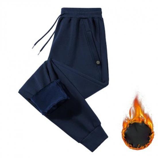 2025 Autumn/Winter Cotton Sports Pants Loose Middle Aged Men'S Pants With Velvet/Regular Large Size Elastic Waist Casual Pants