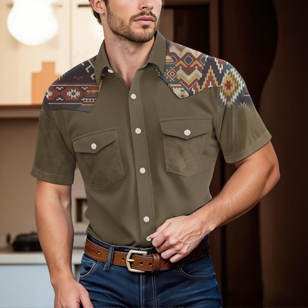 Men'S Fashionable Lapel And Shoulder Length Short Sleeved Casual Top