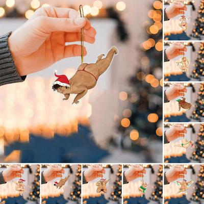 Lustiger Weihnachtsanhänger, 9 cm, kreatives flaches Haning-Ornament, Weihnachtsbaumdekoration, Auto-Rückspiegel-Anhänger, Bastelsammlung