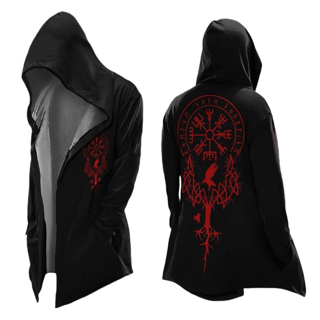 Men's Retro Hooded Cloak Halloween Costume with Print