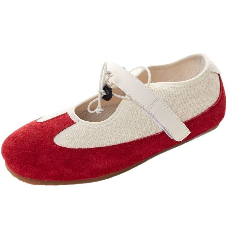Spring and summer new leather ballet single shoes casual versatile fashion Velcro Mary Jane women's shoes