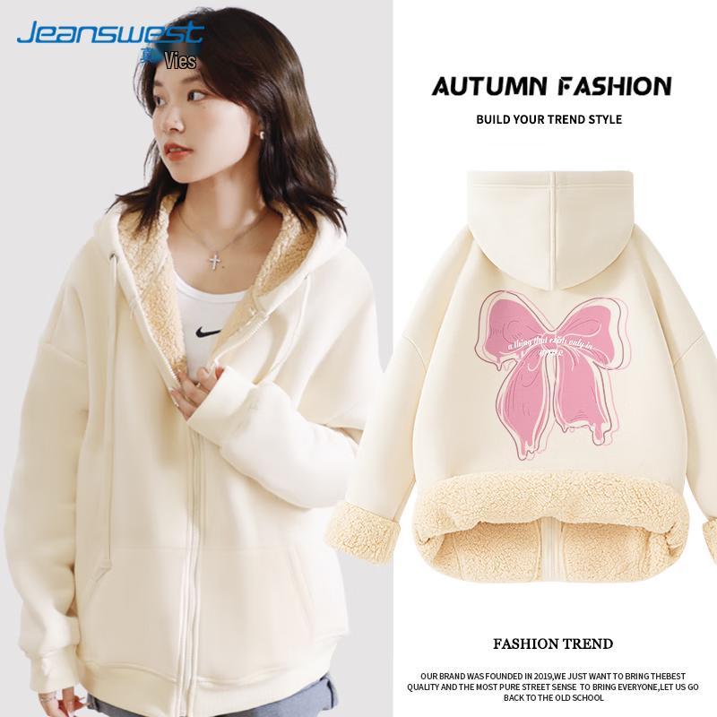 JEANSWEST Women's Lamb Fleece Hooded Cardigan Jacket