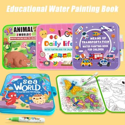 Water Coloring Book for Kids Reusable Watercolor Picture Book with Water Brush Mess-Free Drawing Book for Creative Learning And Fine Motor Skills