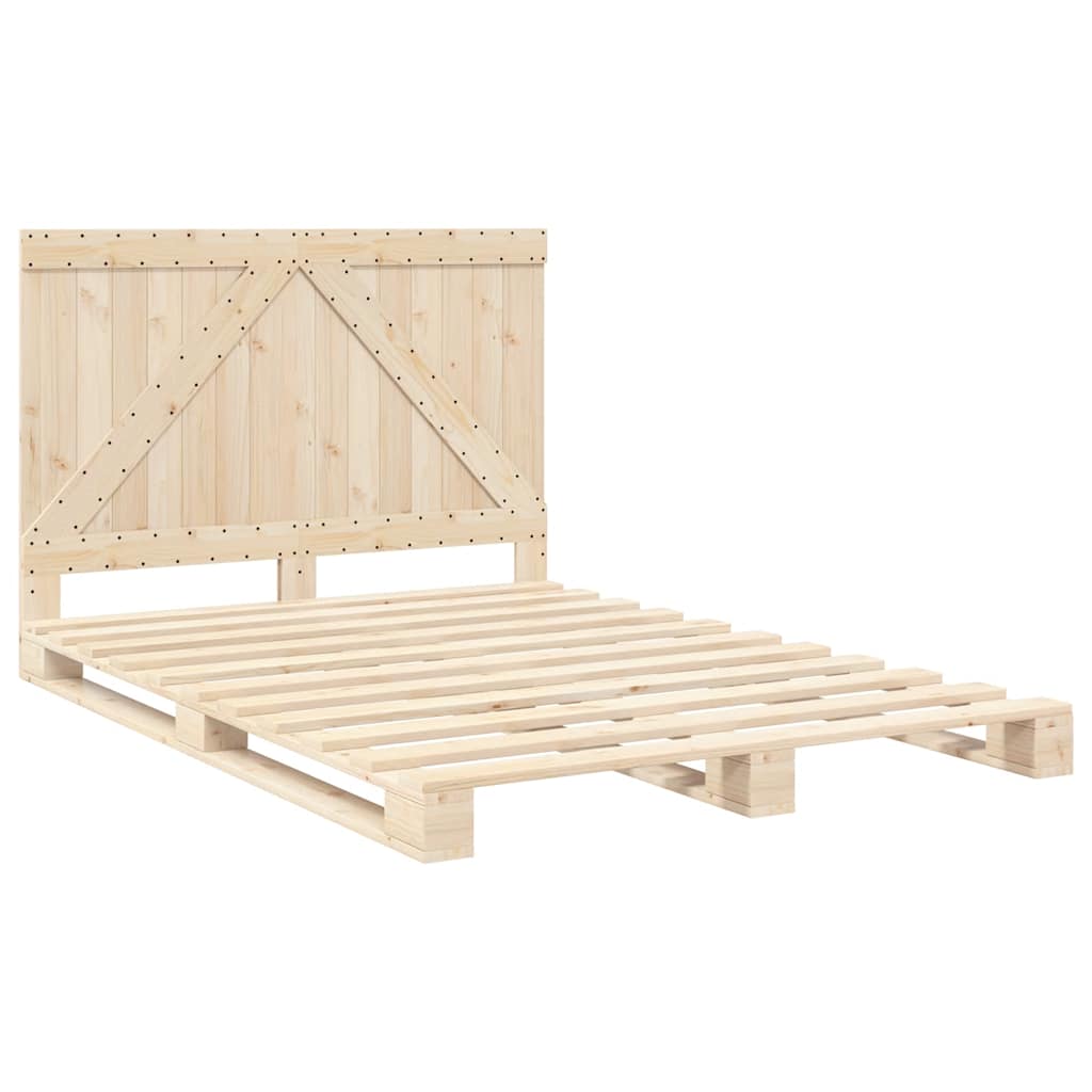 Vidaxl Bed Frame with Headboard, 140X200 Cm, Solid Pine Wood