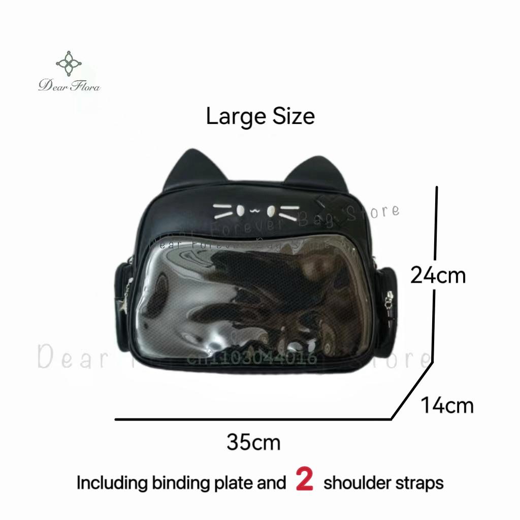 New Korean Kawaii Cat Ita Bag Cute PU Shoulder Bag Girls Transparent Pocket Harajuku Crossbody Bag Women's Fashion Backpacks