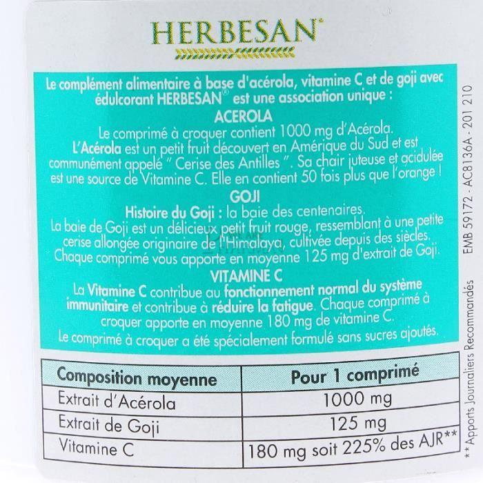 Herbesan Acerola 1000 + Goji Maxi Format 90 Chewable Tablets