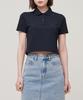 [Cooltandard] Women'S Crop Pique Polo Shirt [Navy]