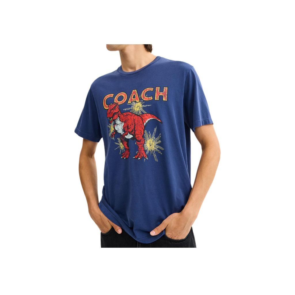 Coach FW25 Washed Cotton Dinosaur Print Crew Neck Short Sleeve T-Shirt Men Tops CCV60-P0R