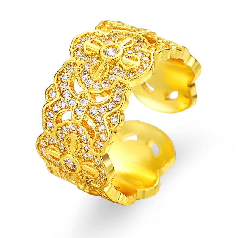 Elegant Chinese-Inspired Gold-Plated Vajra Ring with Cubic Zirconia - Women's Luxurious Ruyi Design and Long-Lasting Color Retention