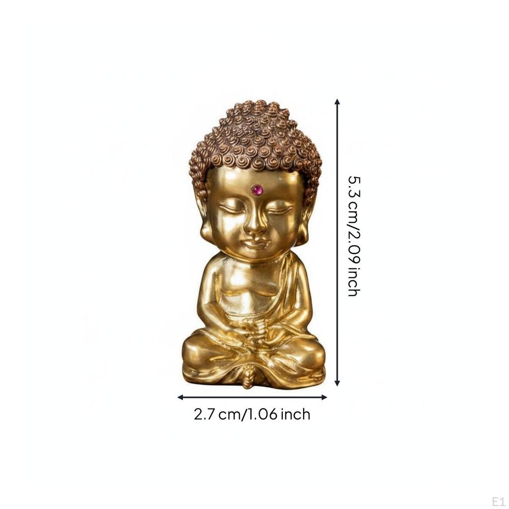 Seated Buddha Figurine Copper Meditation Statue Toned Base Meditating for Desk, Car