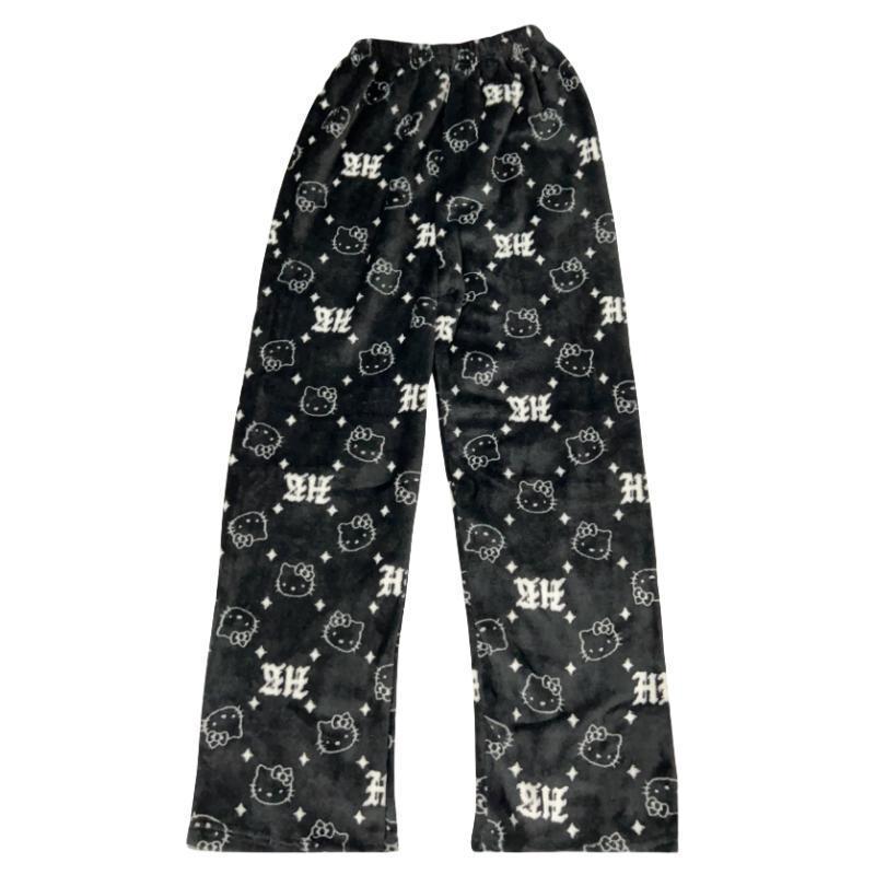 Pantaloni de Pijama HelloKitty pentru Femei Pantaloni de Casă din Fleece cu Desene Animate pentru Halloween Călduroși Căptușiți cu Fleece Toamnă Iarnă