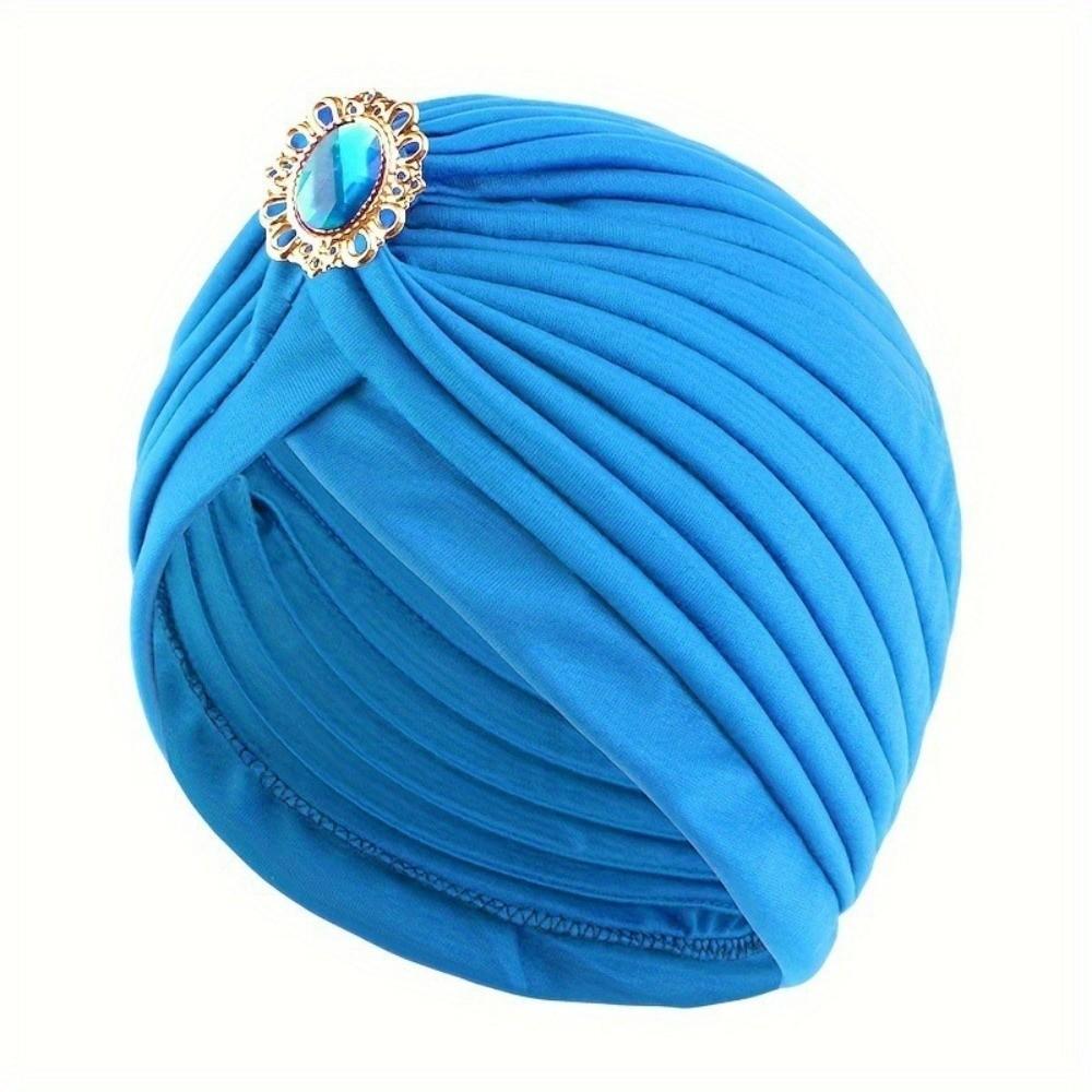 Casual Style Rhinestone Turban Hat Stretch Material Hijab Head Scarves Chemotherapy Cap Daily Wear