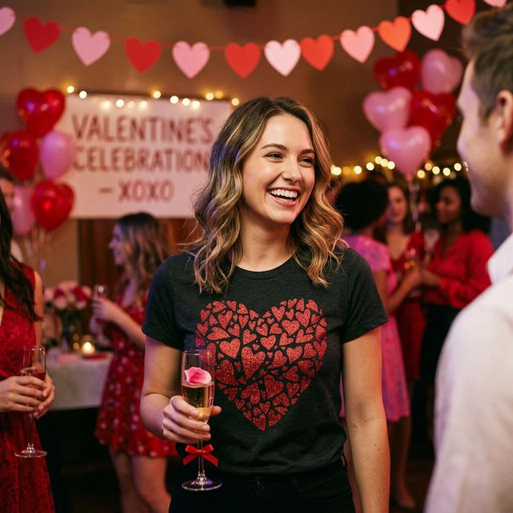 Glitter Hearts Love T-Shirt for Women, Valentine's Day Anniversary Gift, Newlywed Shirt for Her