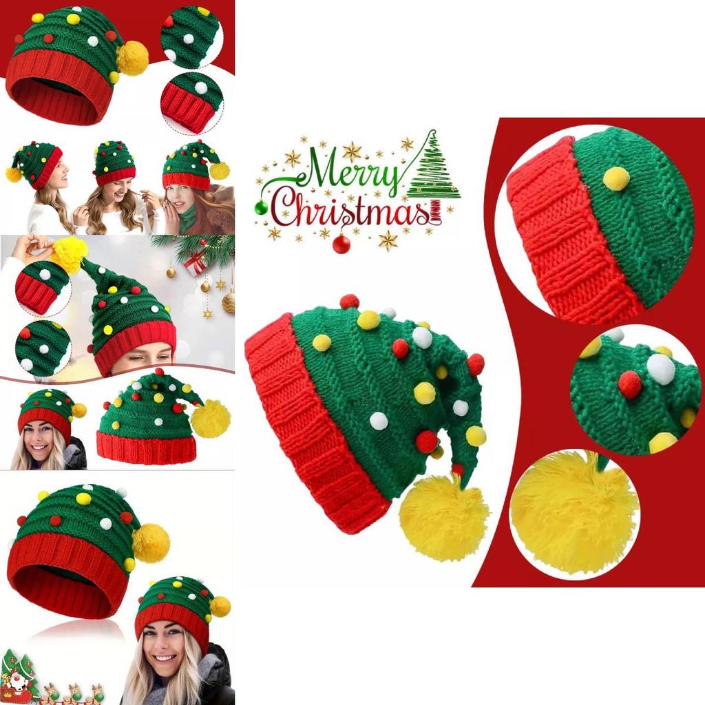Stilvolle Grüne Weihnachtsbaum-Strickmütze Für Erwachsene Und Senioren Mit Bommel-Design