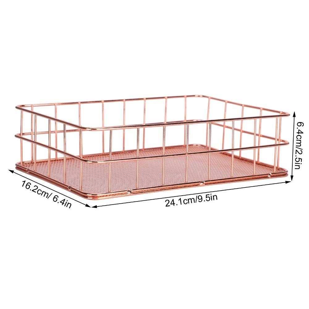 Rose Gold Desktop Organization Basket Iron Grid Wire Storage Organizer  Home Office