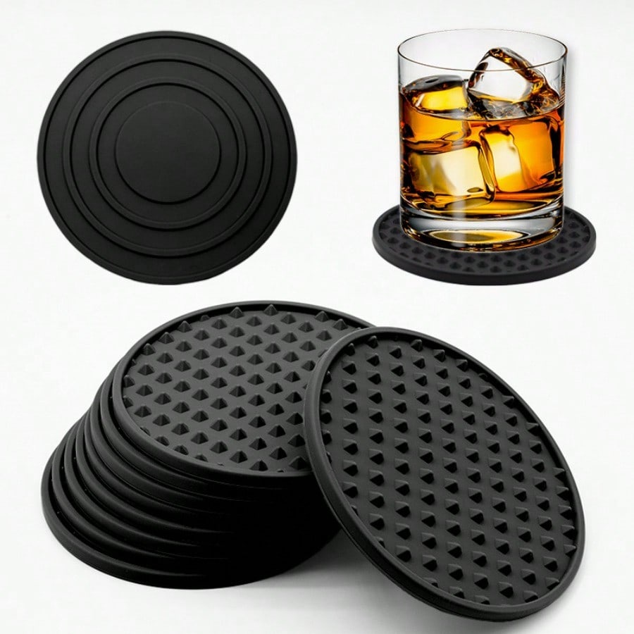 6Pcs/set Heat-resistant Coaster Silicone Anti-scalding Mat 10cm Round Silicone Coaster