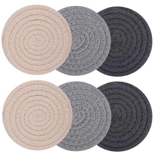 Copeflap Coasters, Absorbent, Round, Thick, Washable, Heat-Resistant, 11cm Diameter (Gray, Set of 6)
